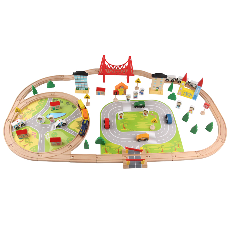 Fabrikant Directe Verkoop Hoge Kwaliteit 85Pcs Houten Trein Spoor Set Speelgoed Populaire Trein Speelgoed Educatief Kids