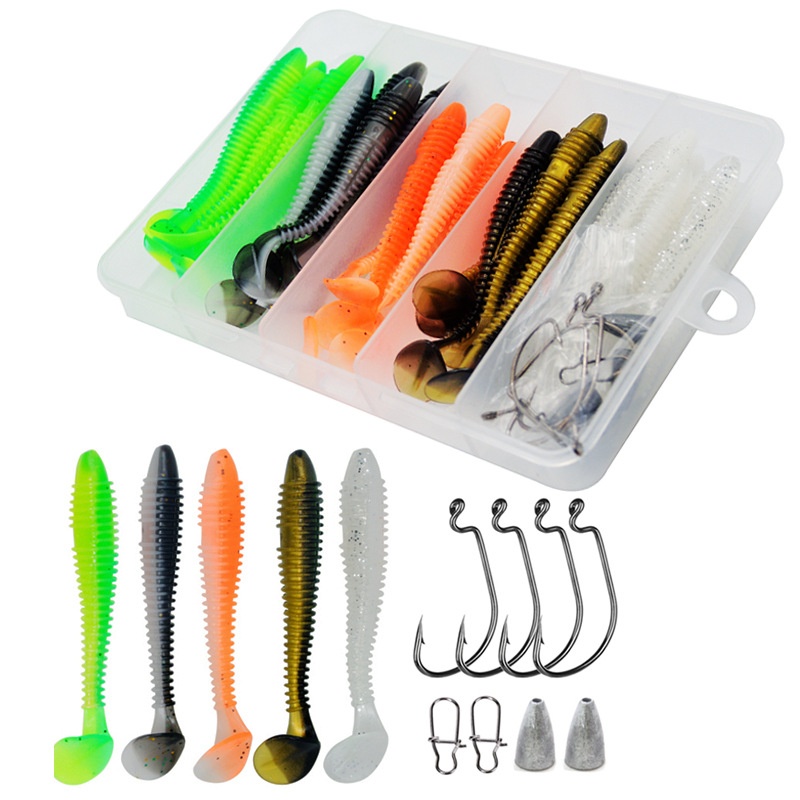 Luya 42-Piece Crank Hook Set T-Tail Fat Thread Soft Bait Worm Hook Aluminum  & Plastic Fishing Gear for Group Bait Fishing| Alibaba.com