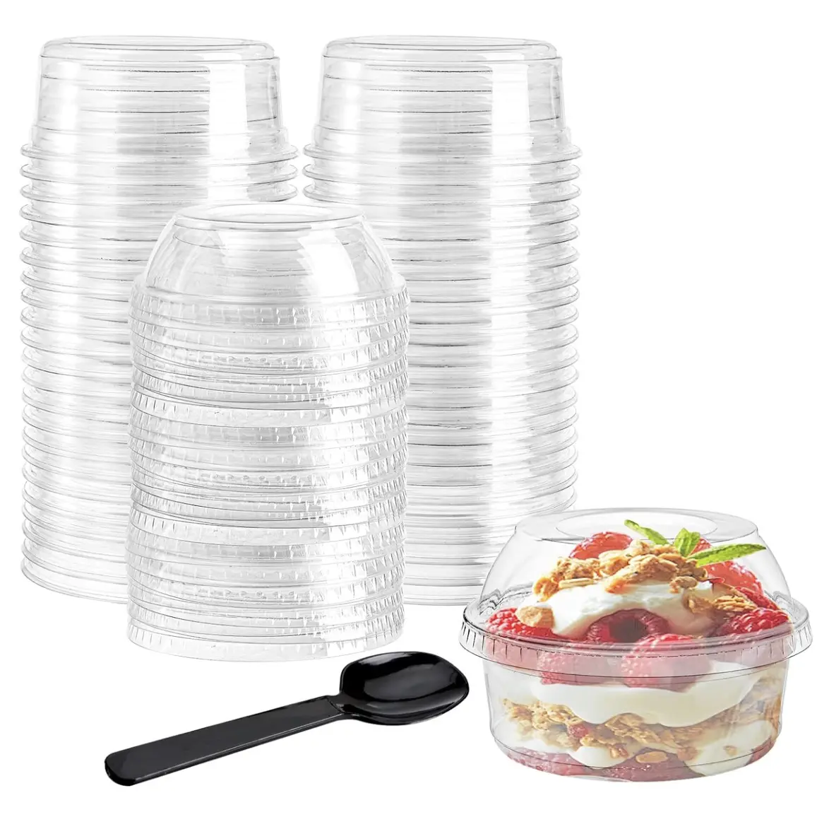 8 12 16 20 24 32 Oz Wegwerp Plastic Pet Parfait Dessert Deli Cups Kom Met Platte Koepel Deksel Voor Ijs Koude Dranken