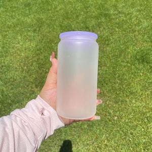 Canette en verre transparente de 16 oz avec couvercle en plastique recyclable, personnalisable, pour bière, soda, jus, sublimation - Product Image 3