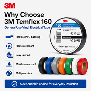 Cinta Eléctrica Flexible de PVC <span class=keywords><strong>3M</strong></span> <span class=keywords><strong>Temflex</strong></span> 160 Original, 18 mm x 20 m x 0,15 mm, 600 V, Retardante de Llama, para Aislamiento de Cables - Product Image 5