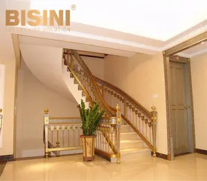 Decoratieve Gouden Kleur Aangepaste Ontwerp Koperen Trapleuning Voor Villa Klassieke Indoor Leuning