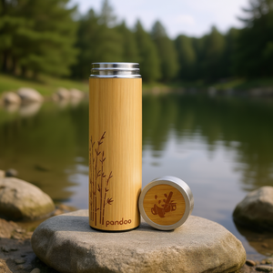 Pandoo Bamboo <b>Thermos</b> 500Ml Insulated Water <b>Bottle</b> Outdoor Use - Product Image 3