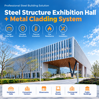 Salle d'exposition préfabriquée en structure acier GloStar avec système de bardage métallique pour bâtiment commercial à grande portée