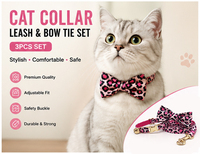 Ensemble collier et laisse pour chat rose léopard tendance, collier réglable pour chaton avec clochette et accessoires dorés, laisse de promenade pour chats mignons