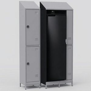 Casier en acier moderne en forme de Z, design incliné, 2 portes, serrure à clé, armoire de rangement écologique pour vêtements, autoportante pour usage scolaire et sportif - Product Image 1