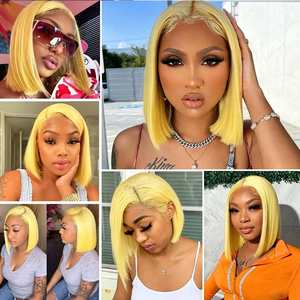 Perruque Bob Courte Blond Platine en Cheveux Humains Remy Jaune Néon, Lace Frontale 13x4 Transparente Sans Colle pour Femme - Product Image 6