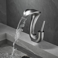 Robinet de lavabo haut de gamme en cuivre avec finition effet peau de serpent, design moderne et minimaliste en céramique, à poser sur le comptoir, monotrou, pour salle de bain, eau froide et chaude