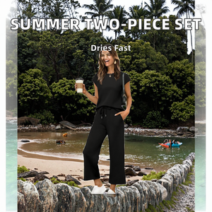 Conjuntos de Dos Piezas de Ropa de Playa para Mujer, Moda de Verano, Tops de Manga Corta y Pantalones Cortos con Estampado Sólido para Combinar - Product Image 2