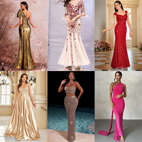 Nouvelle Collection 2026 : Robe de Soirée Femme Luxe en Satin, Col V, Coupe Trompette, Pailletée, Ajustée, Légèrement Transparente, Couleurs Claires