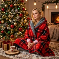 Couverture Polaire Portable OEM ODM avec Capuche, Plaid en Peluche Personnalisable pour l'Hiver