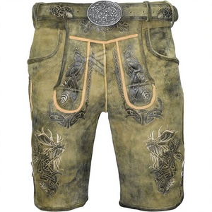 Lederhosen bavaroises élégantes pour hommes, style antique authentique, en cuir de chèvre suédé, courtes. - Product Image 1