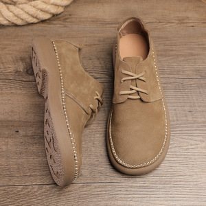 Chaussures de marche pour hommes en cuir véritable à lacets, bout rond, semelle en caoutchouc respirante, tige en cuir de vachette, couleur unie, style décontracté - Product Image 5