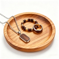 Minimalistische Holz-Einlage Edelstahl-Schmucksets Herren Mode Halskette Armband Ring Set Geschenk Glaubensschmuck ISO Hersteller