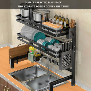 ชั้นวางจานโลหะสำหรับครัว วางเหนืออ่างล้างจาน สแตนเลส 2 ชั้น อุปกรณ์ครัว ชั้นวางจาน - Product Image 3