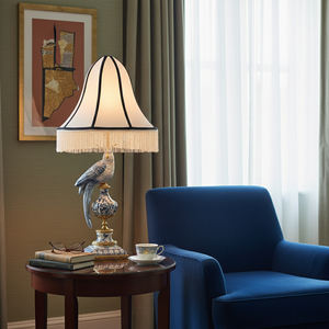 Palazzo di lusso 5000mAh batteria in resina lampada da tavolo a LED Cordless blu pappagallo campana nappa <span class=keywords><strong>paralume</strong></span> E14 2700K caldo Touch Control - Product Image 5
