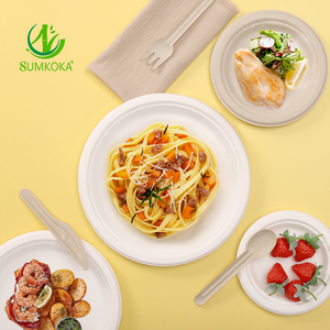 Assiettes rondes jetables en bagasse de 6 pouces, compostables, biodégradables, en bagasse de canne à sucre, blanches, pour fêtes - Product Image 4