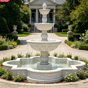 Fontaine de jardin à deux niveaux en marbre blanc sculpté à la main YOUFINE avec statues de cygnes pour l'aménagement paysager de villa - Product Image 6