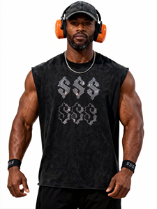 Camisetas sin Mangas Personalizadas con Pedrería para Hombre, <span class=keywords><strong>Camiseta</strong></span> Deportiva de Gimnasio con Pedrería Lavada con <span class=keywords><strong>Agua</strong></span>, Camisetas sin Mangas para Hombre de Gimnasio con Pedrería - Product Image 2
