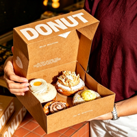 Boîte à donuts personnalisée avec logo, qualité alimentaire, avec séparateurs, emballage pour biscuits, emballage en papier kraft pour petit-déjeuner, boîte pour quatre donuts