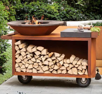 Barbecue d'extérieur moderne, grand modèle, en acier Corten, avec foyer à bois et dispositif de sécurité anti-oxygène, noir