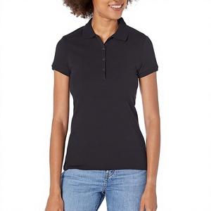Polo à manches courtes pour femme, couleur unie, coupe classique, 100% coton piqué, style décontracté, bleu - Product Image 1