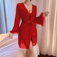 Ensemble 2 pièces de vêtements d'intérieur sexy en dentelle pour femme, col en V, robe et nuisette, collection été 2025, idéal pour les vacances à la maison