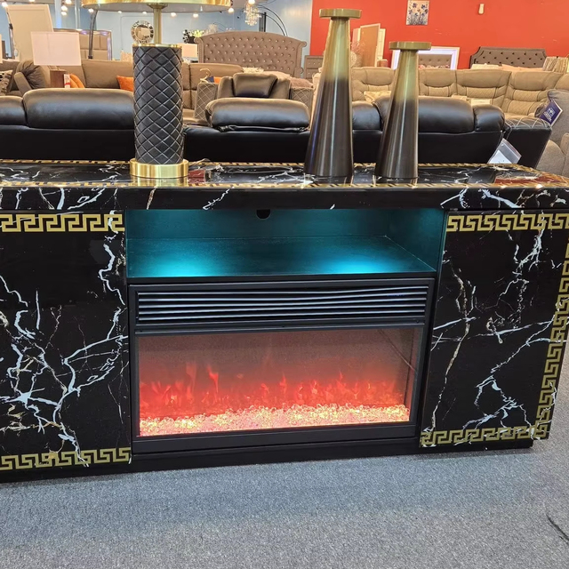 Galley Furniture Electronic Mirrored Fireplace TV console  with 13 Colors Flames Heater Speaker