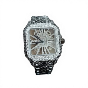 Montre de luxe Hip Hop pour homme et femme, cadran en verre moissanite noir VVS1, boîtier rond, bracelet en acier inoxydable, fermoir, résistance à l'eau 10 bars - Product Image 1