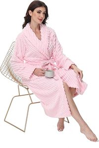 Accappatoio da Donna Super Morbido e Confortevole in <span class=keywords><strong>Pile</strong></span> <span class=keywords><strong>Rosa</strong></span>, Elegante e Semplice, Lungo <span class=keywords><strong>Pigiama</strong></span> in Peluche per Camera da Letto e Soggiorno - Product Image 3