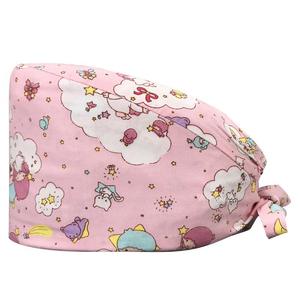 Gorro de trabajo con lazo en la espalda, gorros de fregado Dental con botón, bonito estampado, transpirable para Hospital, banda para el sudor Unisex - Product Image 4