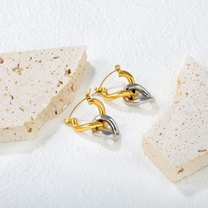 Pendientes de Aro de Acero Inoxidable a la Moda, Chapados en Oro de 18K, Resistentes al Agua y al Deslustre, con Cadena de Colores Mezclados - Product Image 5