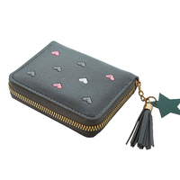 Porte-monnaie personnalisé Porte-monnaie d'affaires portable Porte-monnaie en cuir avec broderie en forme de cœur pour cartes de crédit et pampilles en forme d'étoile