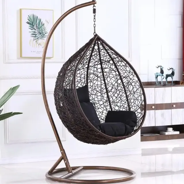 Wholesale Hot Sell Outdoor Egg Chair Garden Furniture Patio Hanging Basket Adult Wicker Water Drop Rattan Swing Chair With Stand