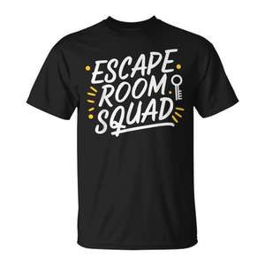 Camiseta Escape Room Squad negra unisex para adultos talla mediana - Product Image 1