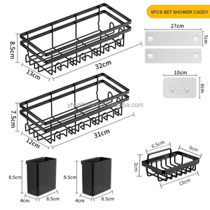 새로운 디자인 5개 세트 샤워 캐디 강력 접착 샤워 정리 선반 무타공 욕실 플로팅 선반 - Product Image 5