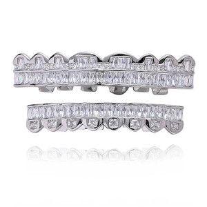 Accesorios de Halloween Europeos y Americanos, Grillz Hip Hop de 8 Dientes, Dientes Cuadrados de Circonio Dorado, Grillz Hiphop - Product Image 2