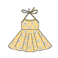 Vêtements pour enfants en gros, impression personnalisée, robe d'été sans manches, longueur genou, style plage, robe de fête, robes douces pour filles