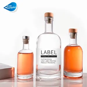 Bouteille en verre de haute qualité esprit clair liqueur rhum whisky vodka 50ml 100ml 200ml 375ml 500ml 750ml 1000ml avec bouchon en liège