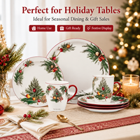 Service de table de Noël en céramique élégante personnalisée, vert et rouge, 4 pièces, comprenant assiette, tasse, bol