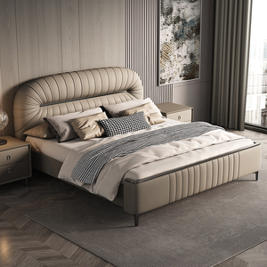 <span class=keywords><strong>Letto</strong></span> <span class=keywords><strong>Matrimoniale</strong></span> Moderno di Lusso in Vera Pelle con Testiera Plissettata di Design, Imbottito, per Arredamento Camera da <span class=keywords><strong>Letto</strong></span> di Alta Gamma - Product Image 3