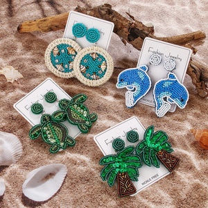 Pendientes bohemios hechos a mano para mujer, estilo playero <span class=keywords><strong>de</strong></span> verano, <span class=keywords><strong>tortuga</strong></span> Funky, concha <span class=keywords><strong>de</strong></span> palma <span class=keywords><strong>de</strong></span> coco, diseño <span class=keywords><strong>de</strong></span> delfín, <span class=keywords><strong>oreja</strong></span> <span class=keywords><strong>de</strong></span> gota con cuentas, moda - Product Image 2