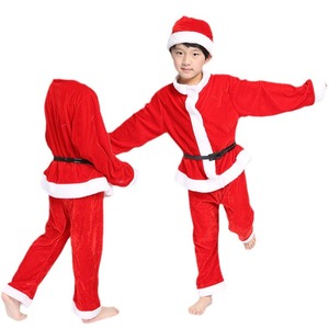 Children's Christmas Santa Costumes <b>Red</b> Velvet Unisex Performance Dress Up Outfit For Boys And Girls Holiday Party Wear - Product Image 3