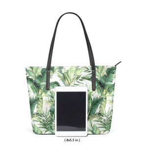 Tropical Palm Leaf Print Tote <b>Handbag</b> PU Shopper Bag <b>Small</b> Vacation Carryall - Product Image 3