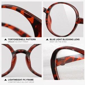 Colorful Round <b>Sunglasses</b> Tortoiseshell Frame Clear Lens Oversized Fashion Unisex Anti <b>Blue</b> Light Glasses - Product Image 2