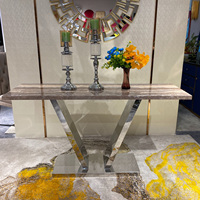 Table console en métal de style européen moderne et luxueuse à prix abordable avec plateau en marbre argenté, design carré pour salon et couloir