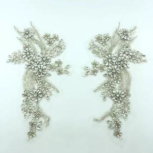 <span class=keywords><strong>Patch</strong></span> d'appliques de vêtements de bricolage de strass perlés faits à la main, applique perlée pour la décoration de robe de mariée Applique de fleur par paire - Product Image 5