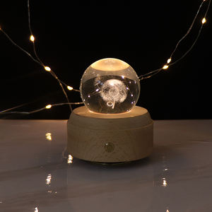 Lámpara <span class=keywords><strong>LED</strong></span> de mesa de madera, diente de león 3D, bola de cristal, luz nocturna con caja de música, certificado CE ROHS KC - Product Image 5