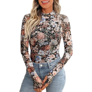 New Pullover High Neck Long Sleeve <b>Tops</b> Women's Casual Slim Printed Bottom Shirt T-Shirt Fashion - Product Image 3