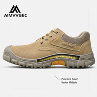AIMVVSEC – chaussures de sécurité isolées 10KV pour hommes, bottes de travail en cuir suédé imperméables à bout en acier, résistantes aux perforations, chaussures industrielles en Kevlar